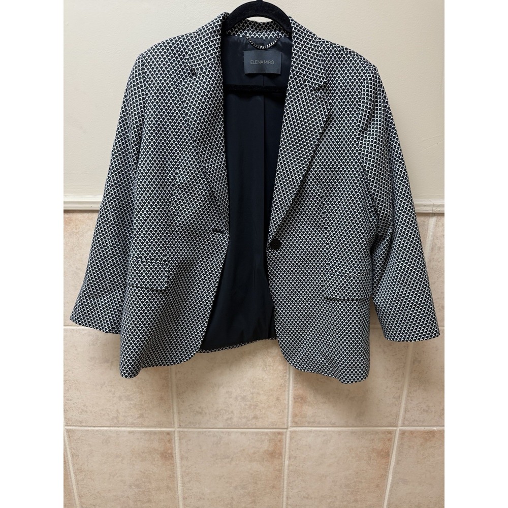 Elena Miro Black & White Geometric blazer. Single Breasted. Womens. Sz 10 - Picture 11 of 16